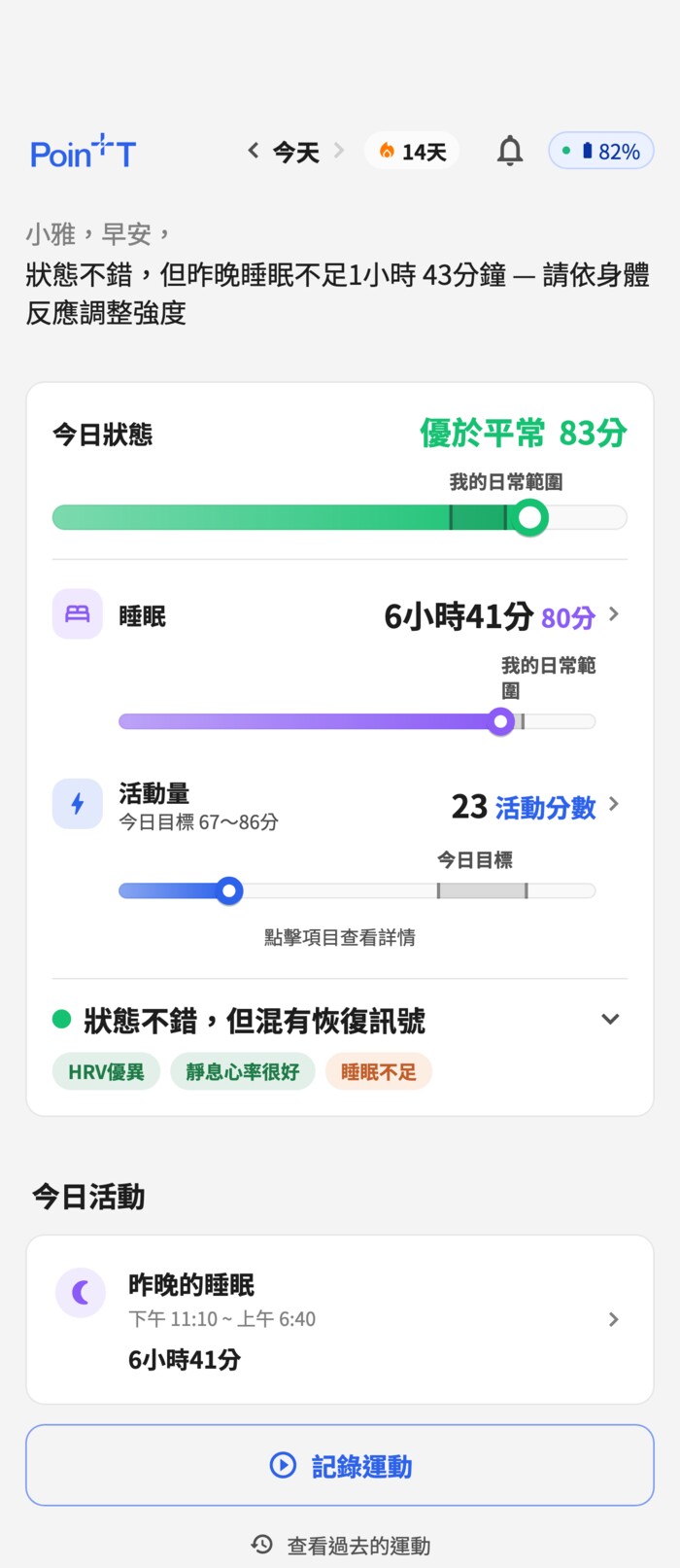 今日狀態畫面